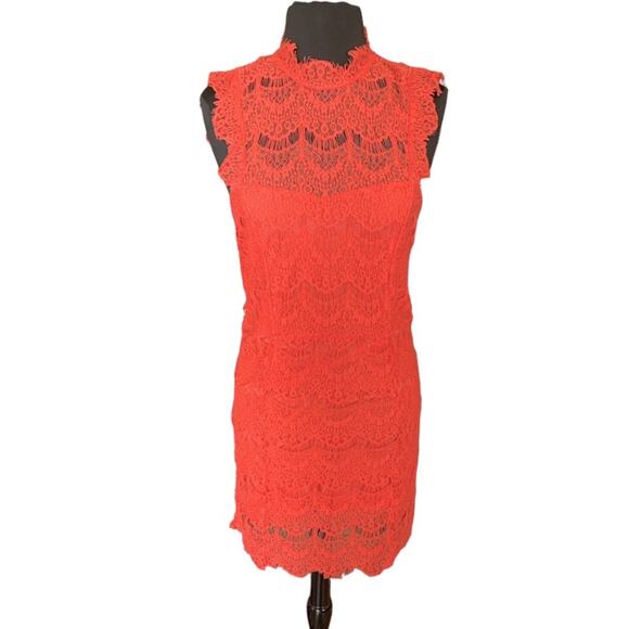 Free People Daydream Coral Bodycon Slip Lace Dress-L - Picture 4 of 6
